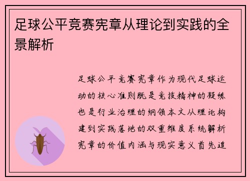 足球公平竞赛宪章从理论到实践的全景解析